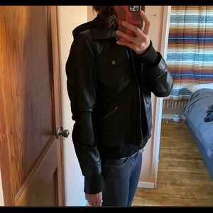 Fadcloset leather hooded bomber jacket